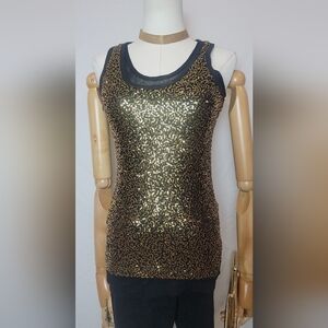 Robert Rodriguez Black Layered Sequin Tank Top, Size Small